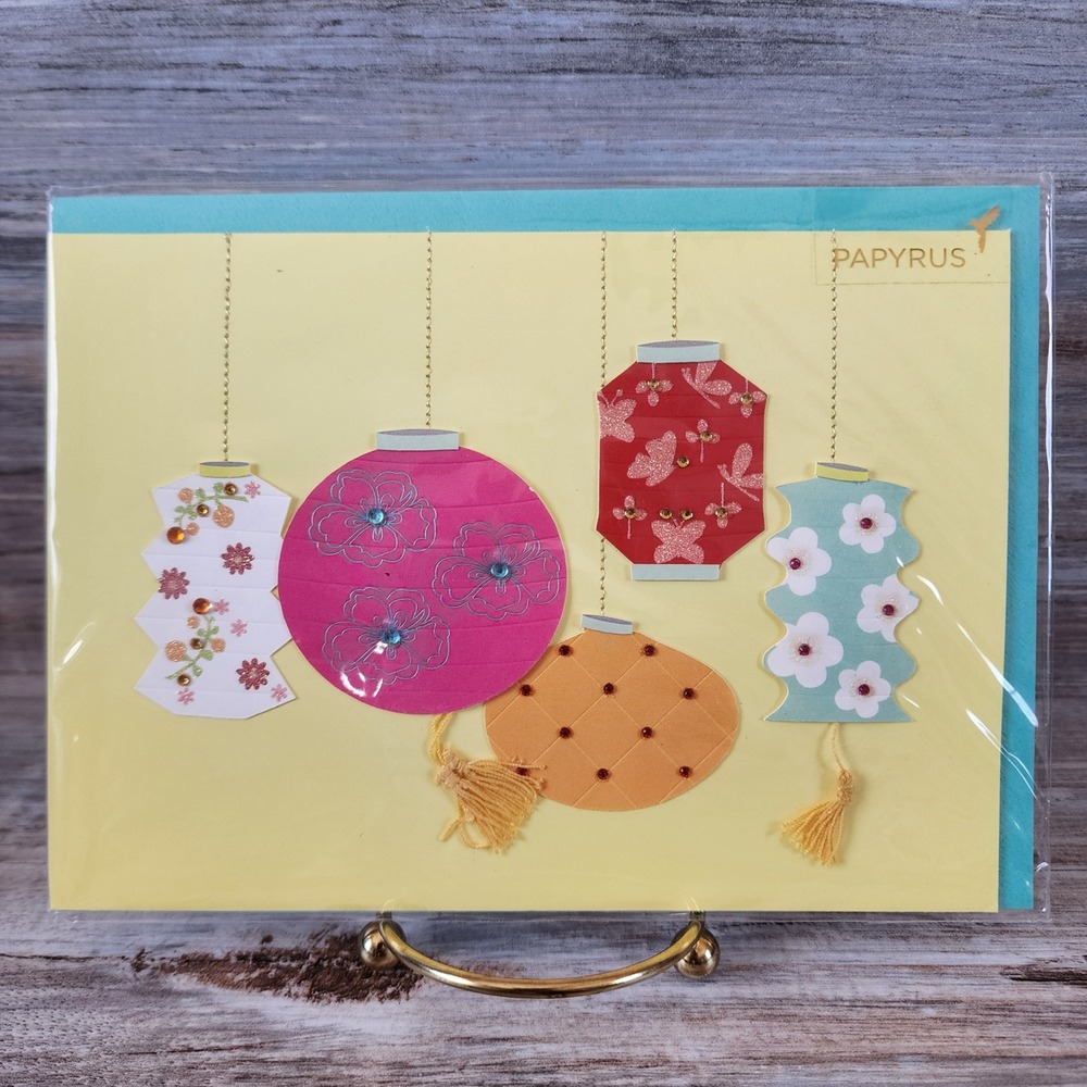 Papyrus Blank Greeting Card Colorful Paper Lanterns Gems Tassels BL 421175